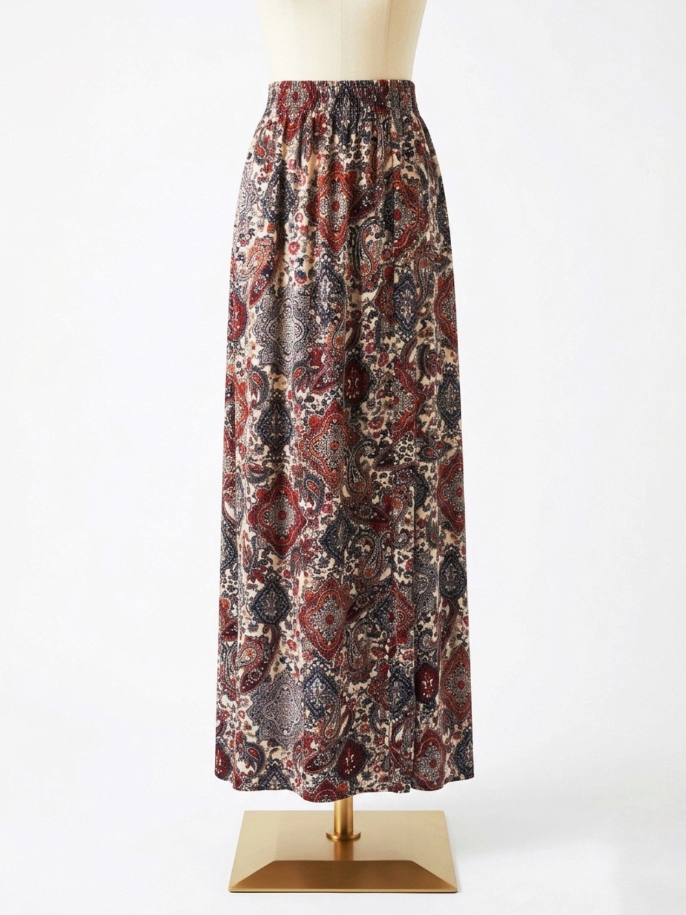 Windsor Boho Paisley Summer High Slit Maxi Skirt Elastic Waist